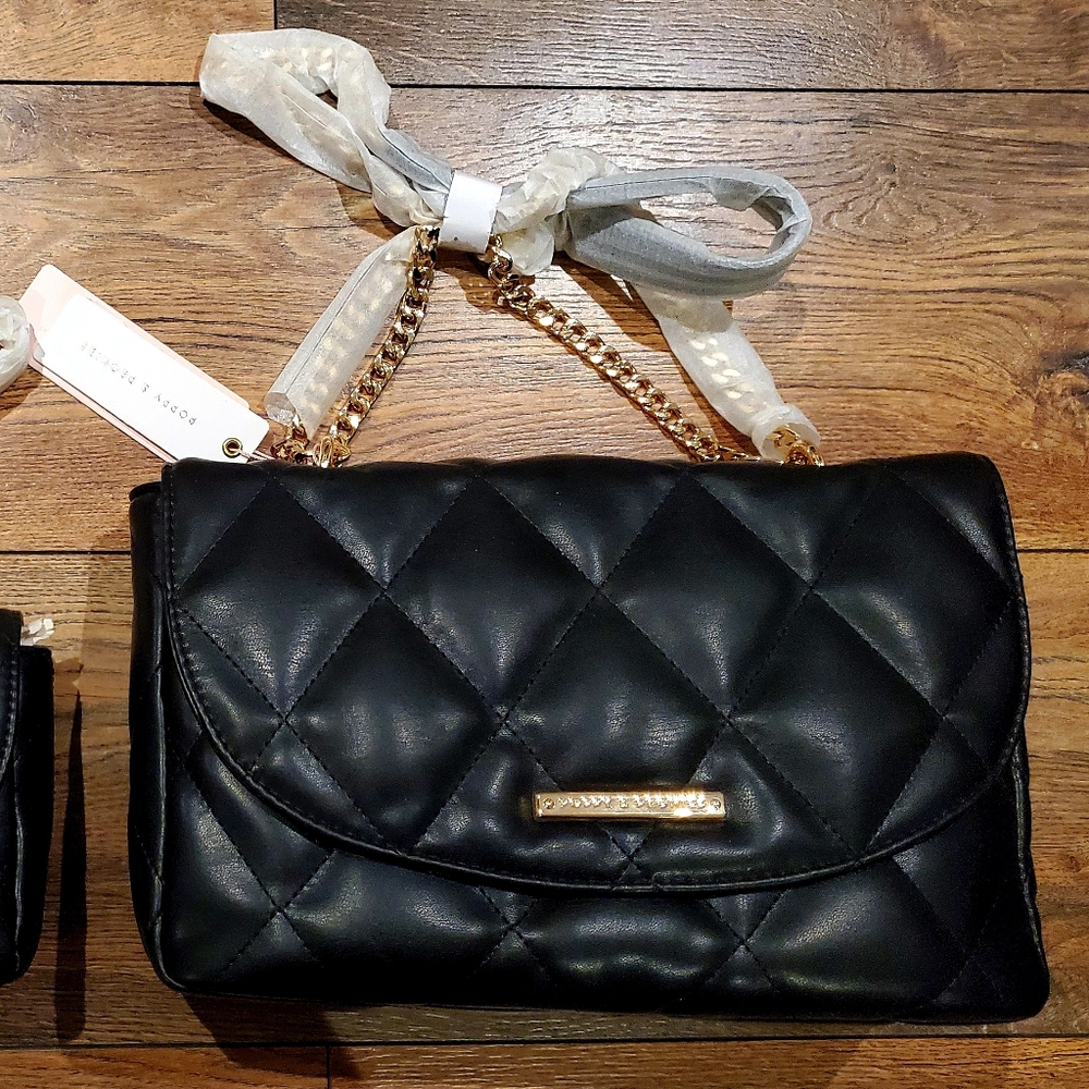 Poppy & Peonies - Black Quilted Handbag
